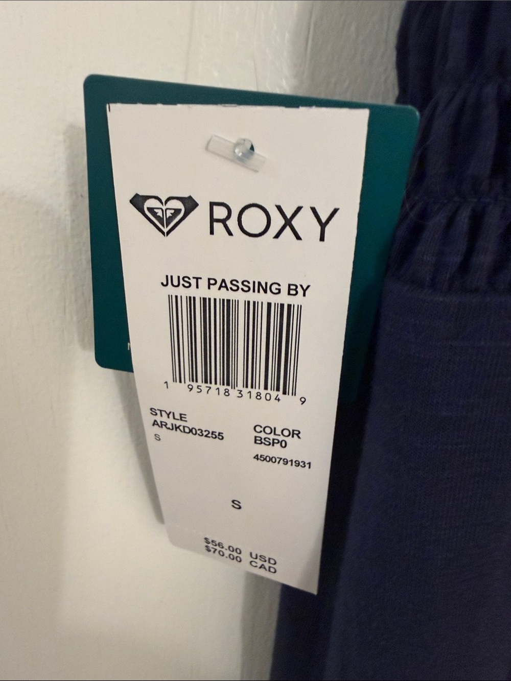 Roxy Navy Smocked Wide-Leg Jumpsuit with Straps - Picture 2 of 3